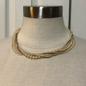Vintage Gold Bead and Pearl Necklace with gold clasp costume jewelry